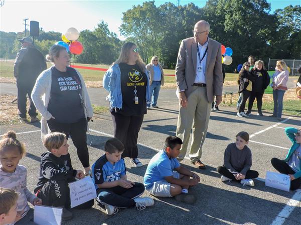 A ribbon being cut for a new track at FES.